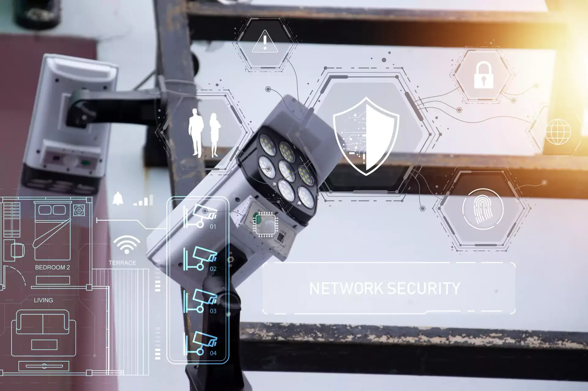 two cameras with some icons