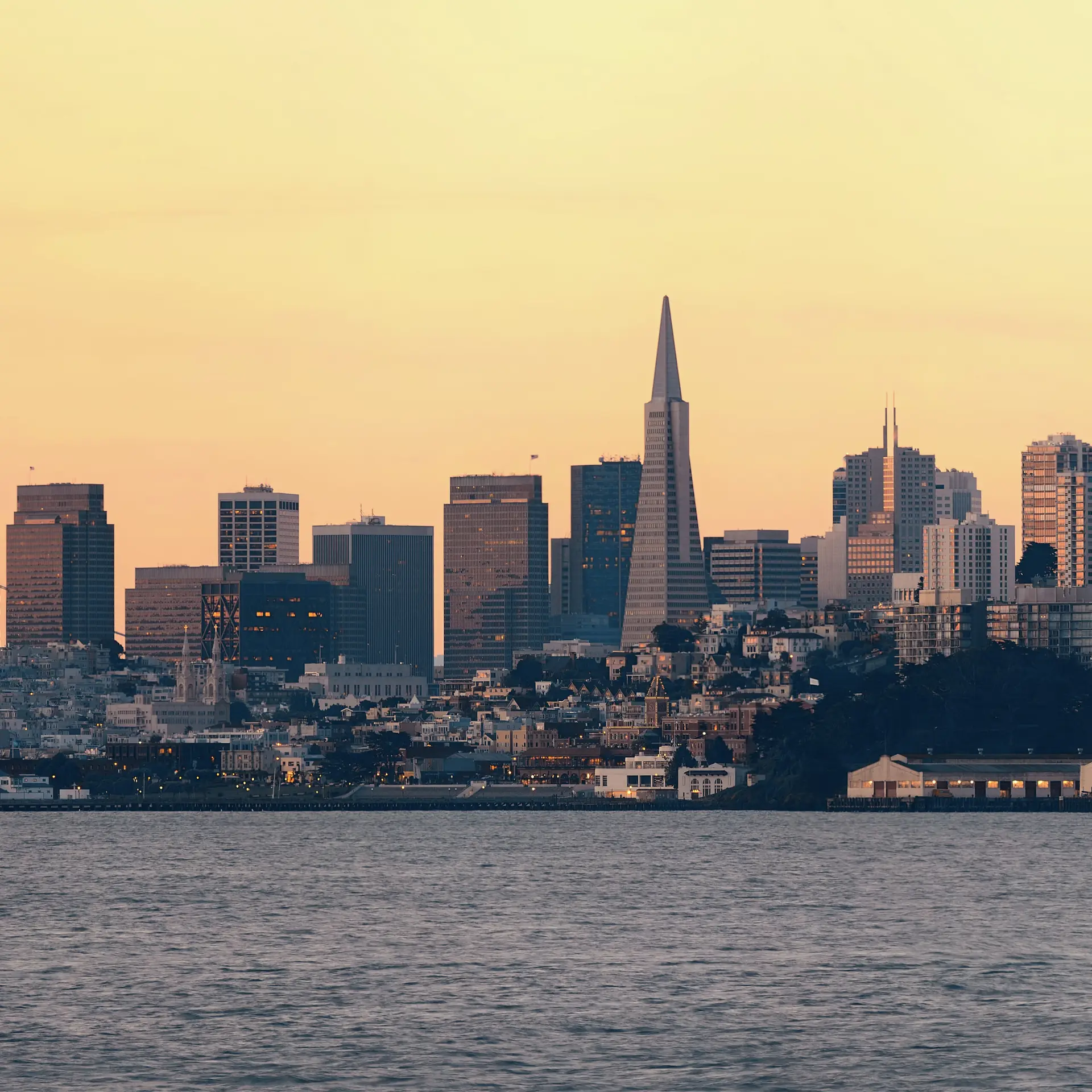 Sunset over San Francisco skyline.